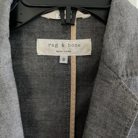 Rag & Bone Gray Oxford Cloth Chambray Fitted Tailored Blazer Jacket Sz 8 - Picture 2 of 6